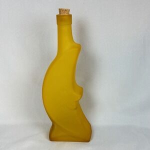 Vtg MCM Italian Glass Satin Yellow Crescent Moon Smiling Face Bottle Decanter